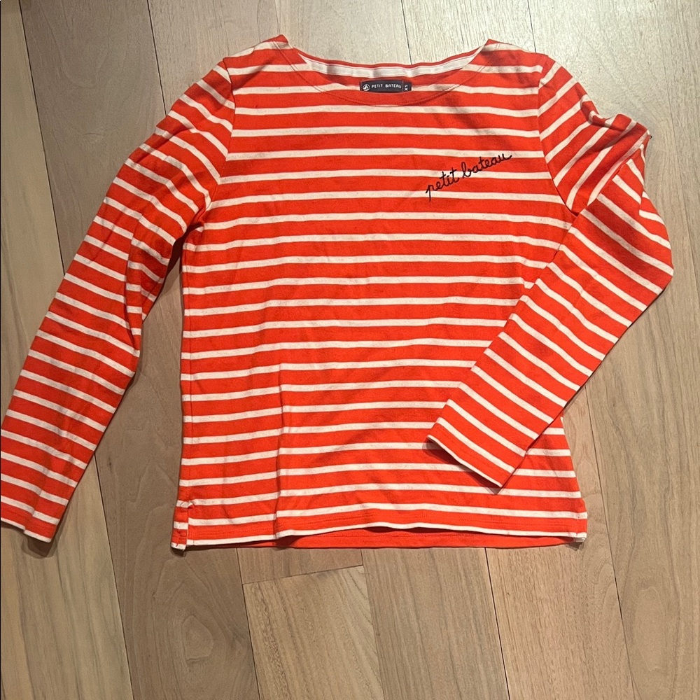 Petit Bateau Red and White Striped Long Sleeve Tee